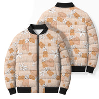Hawaii Anthurium Tiare Pikake Lei Bomber Puffer Jacket Alani Lauhala Art Pattern LT01 - Polynesian Pride
