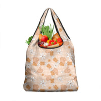 Hawaii Anthurium Tiare Pikake Lei Grocery Bag Alani Lauhala Art Pattern LT01 1-pack One Size Orange - Polynesian Pride