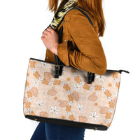Hawaii Anthurium Tiare Pikake Lei Leather Tote Bag Alani Lauhala Art Pattern LT01 Orange - Polynesian Pride