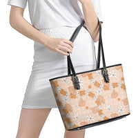 Hawaii Anthurium Tiare Pikake Lei Leather Tote Bag Alani Lauhala Art Pattern LT01 - Polynesian Pride