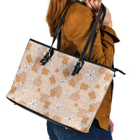 Hawaii Anthurium Tiare Pikake Lei Leather Tote Bag Alani Lauhala Art Pattern LT01 - Polynesian Pride