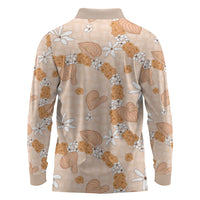 Hawaii Anthurium Tiare Pikake Lei Long Sleeve Polo Shirt Alani Lauhala Art Pattern LT01 - Polynesian Pride