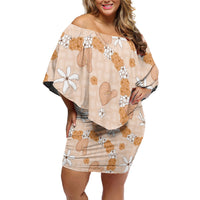 Hawaii Anthurium Tiare Pikake Lei Off Shoulder Short Dress Alani Lauhala Art Pattern LT01 Women Orange - Polynesian Pride