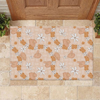Hawaii Anthurium Tiare Pikake Lei Rubber Doormat Alani Lauhala Art Pattern LT01 Orange - Polynesian Pride