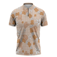 Hawaii Anthurium Tiare Pikake Lei Zipper Polo Shirt Alani Lauhala Art Pattern LT01 Orange - Polynesian Pride
