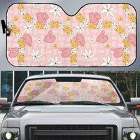 Hawaii Anthurium Tiare Pikake Lei Auto Sun Shade Akala Lauhala Art Pattern LT01 Pink - Polynesian Pride