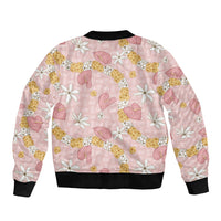 Hawaii Anthurium Tiare Pikake Lei Bomber Jacket Akala Lauhala Art Pattern LT01 - Polynesian Pride