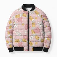 Hawaii Anthurium Tiare Pikake Lei Bomber Puffer Jacket Akala Lauhala Art Pattern LT01 Unisex Pink - Polynesian Pride