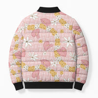 Hawaii Anthurium Tiare Pikake Lei Bomber Puffer Jacket Akala Lauhala Art Pattern LT01 - Polynesian Pride