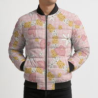 Hawaii Anthurium Tiare Pikake Lei Bomber Puffer Jacket Akala Lauhala Art Pattern LT01 - Polynesian Pride