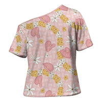 Hawaii Anthurium Tiare Pikake Lei Cross Shoulder Shirt Akala Lauhala Art Pattern LT01 - Polynesian Pride