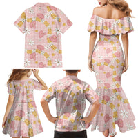 Hawaii Anthurium Tiare Pikake Lei Family Matching Mermaid Dress and Hawaiian Shirt Akala Lauhala Art Pattern