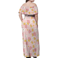 Hawaii Anthurium Tiare Pikake Lei Family Matching Off Shoulder Maxi Dress and Hawaiian Shirt Akala Lauhala Art Pattern