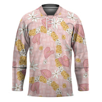 Hawaii Anthurium Tiare Pikake Lei Hockey Jersey Akala Lauhala Art Pattern LT01 Unisex Pink - Polynesian Pride