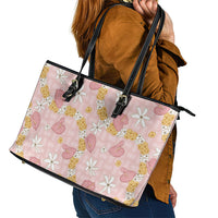 Hawaii Anthurium Tiare Pikake Lei Leather Tote Bag Akala Lauhala Art Pattern LT01 - Polynesian Pride