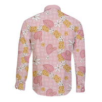 Hawaii Anthurium Tiare Pikake Lei Long Sleeve Button Shirt Akala Lauhala Art Pattern LT01 - Polynesian Pride