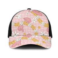 Hawaii Anthurium Tiare Pikake Lei Mesh Trucker Cap Akala Lauhala Art Pattern LT01 One Size Black Pink - Polynesian Pride