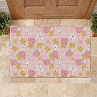 Hawaii Anthurium Tiare Pikake Lei Rubber Doormat Akala Lauhala Art Pattern LT01 Pink - Polynesian Pride