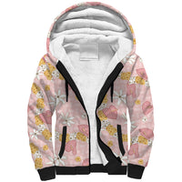 Hawaii Anthurium Tiare Pikake Lei Sherpa Hoodie Akala Lauhala Art Pattern LT01 Unisex Pink - Polynesian Pride
