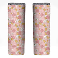 Hawaii Anthurium Tiare Pikake Lei Skinny Tumbler Akala Lauhala Art Pattern LT01 Pink - Polynesian Pride