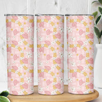 Hawaii Anthurium Tiare Pikake Lei Skinny Tumbler Akala Lauhala Art Pattern LT01 - Polynesian Pride