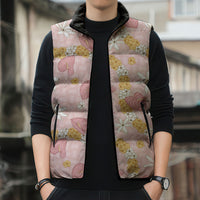Hawaii Anthurium Tiare Pikake Lei Sleeveless Puffer Jacket Akala Lauhala Art Pattern LT01 - Polynesian Pride