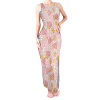 Hawaii Anthurium Tiare Pikake Lei Tank Maxi Dress Akala Lauhala Art Pattern LT01 Women Pink - Polynesian Pride