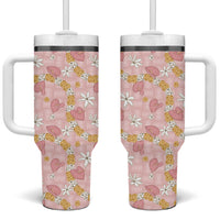 Hawaii Anthurium Tiare Pikake Lei Tumbler With Handle Akala Lauhala Art Pattern LT01 One Size: 40 oz Pink - Polynesian Pride
