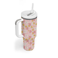 Hawaii Anthurium Tiare Pikake Lei Tumbler With Handle Akala Lauhala Art Pattern LT01 - Polynesian Pride