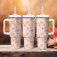 Hawaii Anthurium Tiare Pikake Lei Tumbler With Handle Akala Lauhala Art Pattern LT01 - Polynesian Pride