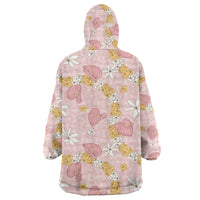 Hawaii Anthurium Tiare Pikake Lei Wearable Blanket Hoodie Akala Lauhala Art Pattern LT01 - Polynesian Pride