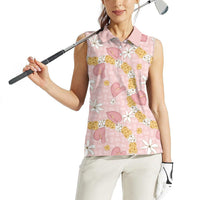 Hawaii Anthurium Tiare Pikake Lei Women Sleeveless Polo Shirt Akala Lauhala Art Pattern LT01 - Polynesian Pride
