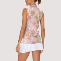 Hawaii Anthurium Tiare Pikake Lei Women Sleeveless Polo Shirt Akala Lauhala Art Pattern LT01 - Polynesian Pride