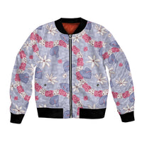 Hawaii Anthurium Tiare Pikake Lei Bomber Jacket Poni Lauhala Art Pattern LT01 Unisex Purple - Polynesian Pride