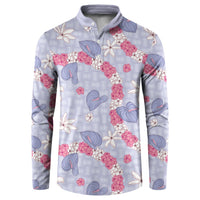 Hawaii Anthurium Tiare Pikake Lei Button Sweatshirt Poni Lauhala Art Pattern LT01 Purple - Polynesian Pride