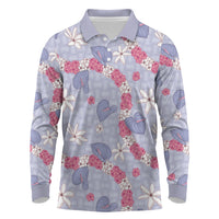 Hawaii Anthurium Tiare Pikake Lei Long Sleeve Polo Shirt Poni Lauhala Art Pattern LT01 Purple - Polynesian Pride