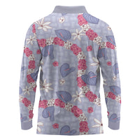 Hawaii Anthurium Tiare Pikake Lei Long Sleeve Polo Shirt Poni Lauhala Art Pattern LT01 - Polynesian Pride