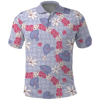 Hawaii Anthurium Tiare Pikake Lei Polo Shirt Poni Lauhala Art Pattern LT01 Purple - Polynesian Pride