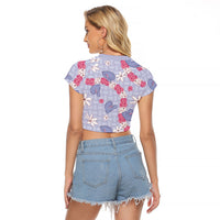 Hawaii Anthurium Tiare Pikake Lei Raglan Cropped T Shirt Poni Lauhala Art Pattern LT01 - Polynesian Pride