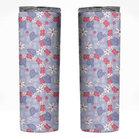 Hawaii Anthurium Tiare Pikake Lei Skinny Tumbler Poni Lauhala Art Pattern LT01 Purple - Polynesian Pride