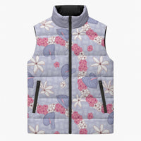 Hawaii Anthurium Tiare Pikake Lei Sleeveless Puffer Jacket Poni Lauhala Art Pattern LT01 Unisex Purple - Polynesian Pride