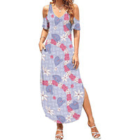 Hawaii Anthurium Tiare Pikake Lei Summer Maxi Dress Poni Lauhala Art Pattern LT01 Women Purple - Polynesian Pride
