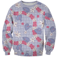 Hawaii Anthurium Tiare Pikake Lei Sweatshirt Poni Lauhala Art Pattern LT01 Unisex Purple - Polynesian Pride