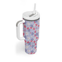 Hawaii Anthurium Tiare Pikake Lei Tumbler With Handle Poni Lauhala Art Pattern LT01 - Polynesian Pride