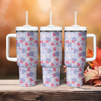 Hawaii Anthurium Tiare Pikake Lei Tumbler With Handle Poni Lauhala Art Pattern LT01 - Polynesian Pride