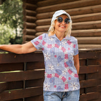 Hawaii Anthurium Tiare Pikake Lei Women Polo Shirt Poni Lauhala Art Pattern