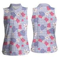 Hawaii Anthurium Tiare Pikake Lei Women Sleeveless Polo Shirt Poni Lauhala Art Pattern LT01 - Polynesian Pride
