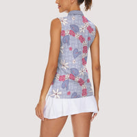 Hawaii Anthurium Tiare Pikake Lei Women Sleeveless Polo Shirt Poni Lauhala Art Pattern LT01 - Polynesian Pride