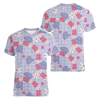 Hawaii Anthurium Tiare Pikake Lei Women V-Neck T-Shirt Poni Lauhala Art Pattern LT01 - Polynesian Pride