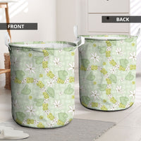 Hawaii Anthurium Tiare Pikake Lei Laundry Basket Sage Green Lauhala Art Pattern LT01 - Polynesian Pride